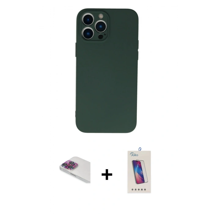 MARSİLYAN™- iPhone 13 Pro Max Kılıf Ahenk Serisi - Siyah Joko 5D Cam + Pers Alüminyum Kamera Lens - GI