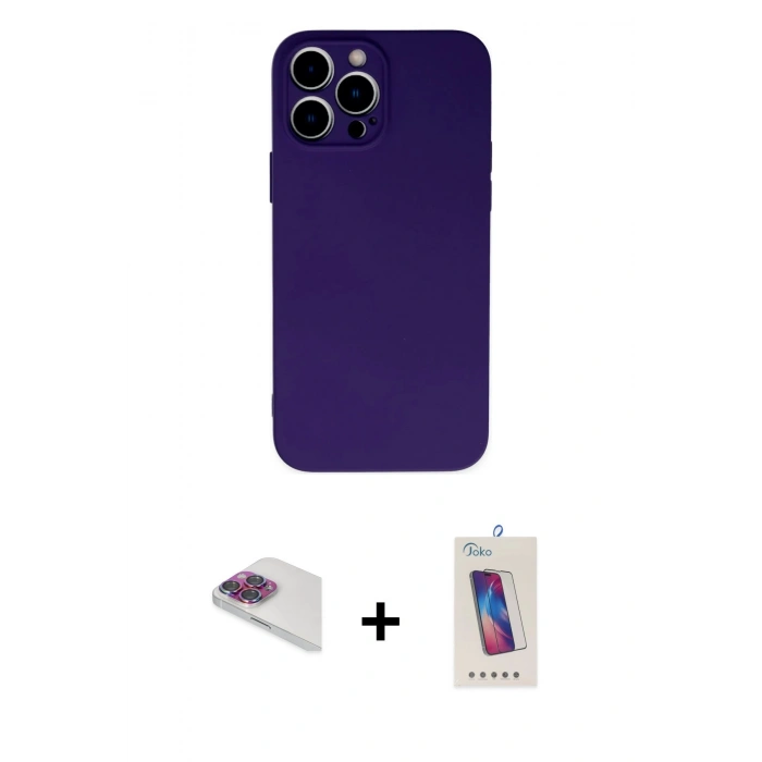 MARSİLYAN™- iPhone 13 Pro Max Kılıf Ahenk Serisi - Siyah Joko 5D Cam + Pers Alüminyum Kamera Lens - GI