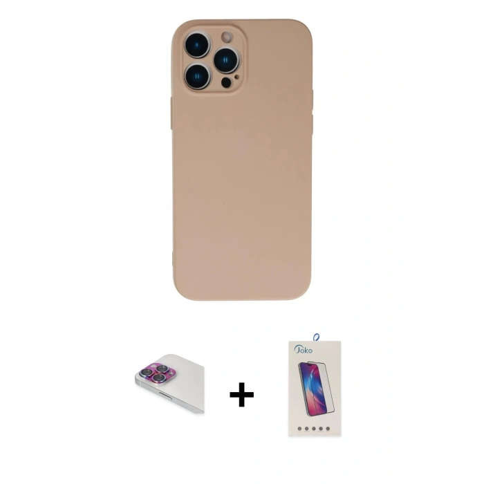 MARSİLYAN™- iPhone 13 Pro Max Kılıf Ahenk Serisi - Siyah Joko 5D Cam + Pers Alüminyum Kamera Lens - GI