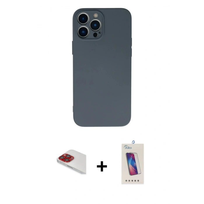 MARSİLYAN™- iPhone 13 Pro Max Kılıf Ahenk Serisi - Siyah Joko 5D Cam + Pers Alüminyum Kamera Lens - KI