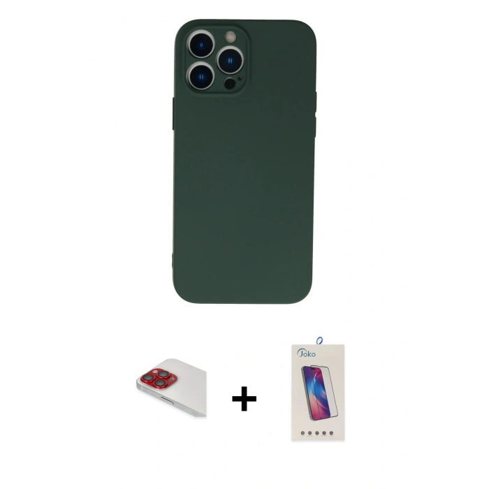 MARSİLYAN™- iPhone 13 Pro Max Kılıf Ahenk Serisi - Siyah Joko 5D Cam + Pers Alüminyum Kamera Lens - KI