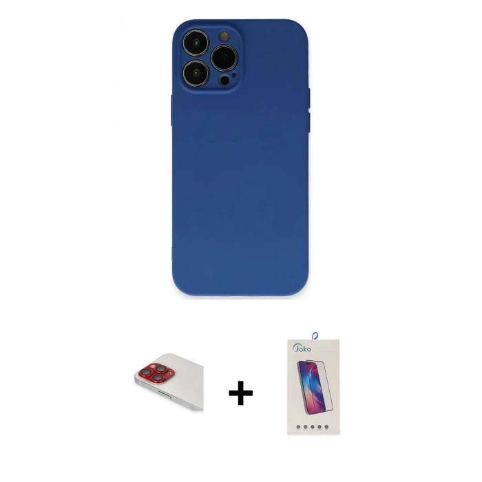MARSİLYAN™- iPhone 13 Pro Max Kılıf Ahenk Serisi - Siyah Joko 5D Cam + Pers Alüminyum Kamera Lens - KI