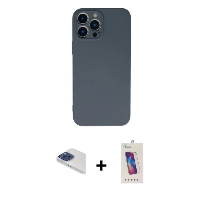 MARSİLYAN™- iPhone 13 Pro Max Kılıf Ahenk Serisi - Siyah Joko 5D Cam + Pers Alüminyum Kamera Lens - LT