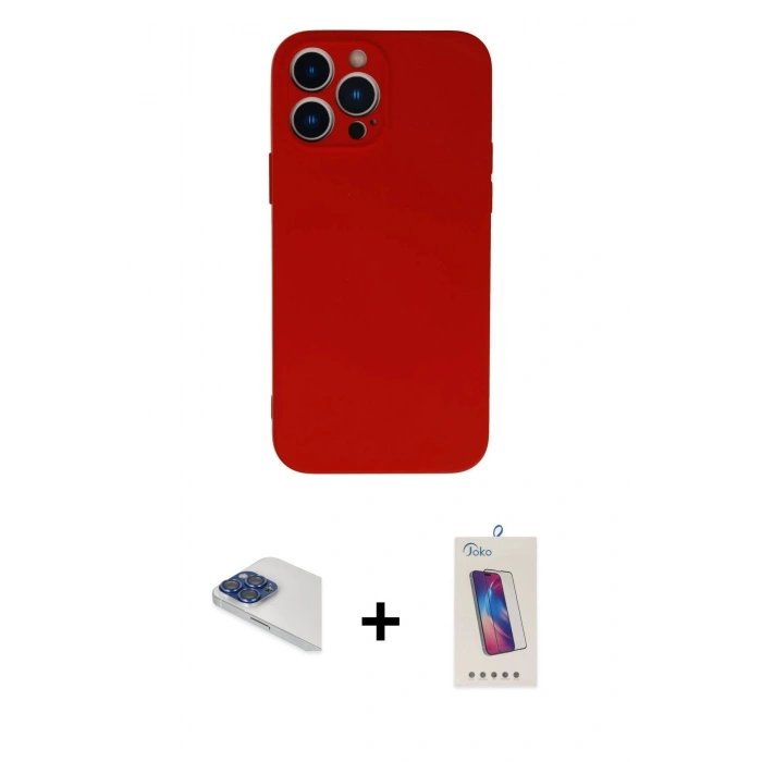 MARSİLYAN™- iPhone 13 Pro Max Kılıf Ahenk Serisi - Siyah Joko 5D Cam + Pers Alüminyum Kamera Lens - LT