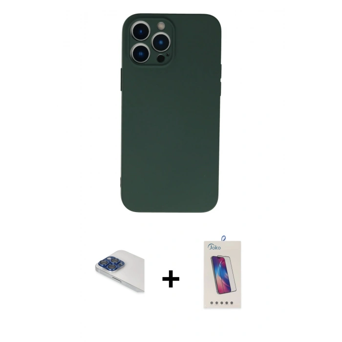 MARSİLYAN™- iPhone 13 Pro Max Kılıf Ahenk Serisi - Siyah Joko 5D Cam + Pers Alüminyum Kamera Lens - LT