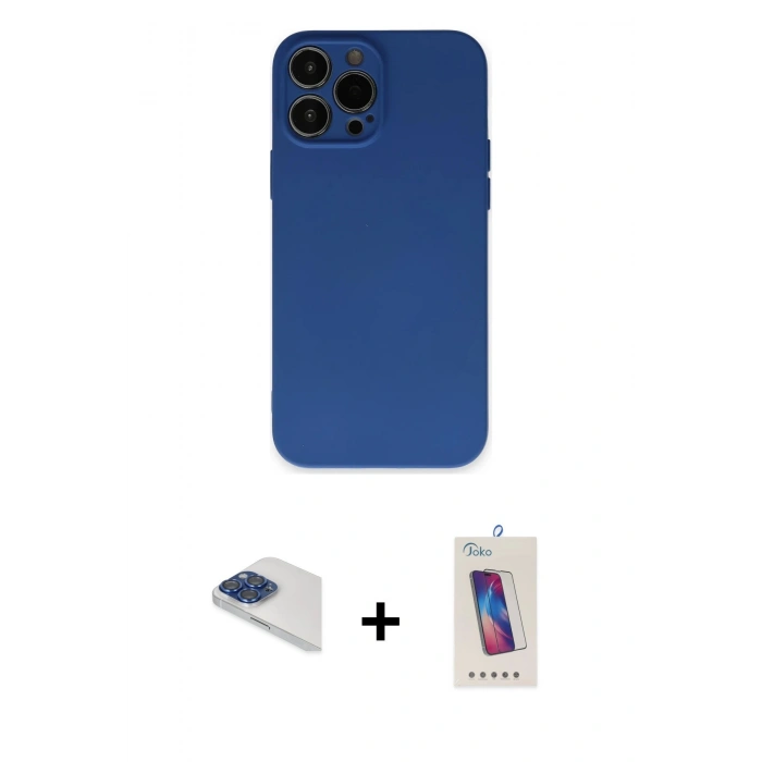 MARSİLYAN™- iPhone 13 Pro Max Kılıf Ahenk Serisi - Siyah Joko 5D Cam + Pers Alüminyum Kamera Lens - LT