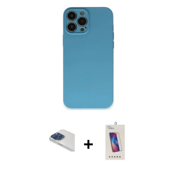 MARSİLYAN™- iPhone 13 Pro Max Kılıf Ahenk Serisi - Siyah Joko 5D Cam + Pers Alüminyum Kamera Lens - LT