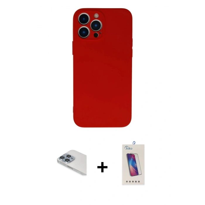 MARSİLYAN™- iPhone 13 Pro Max Kılıf Ahenk Serisi - Siyah Joko 5D Cam + Pers Alüminyum Kamera Lens - SABE