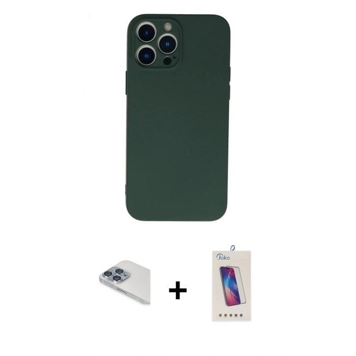 MARSİLYAN™- iPhone 13 Pro Max Kılıf Ahenk Serisi - Siyah Joko 5D Cam + Pers Alüminyum Kamera Lens - SABE
