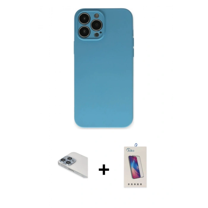 MARSİLYAN™- iPhone 13 Pro Max Kılıf Ahenk Serisi - Siyah Joko 5D Cam + Pers Alüminyum Kamera Lens - SABE