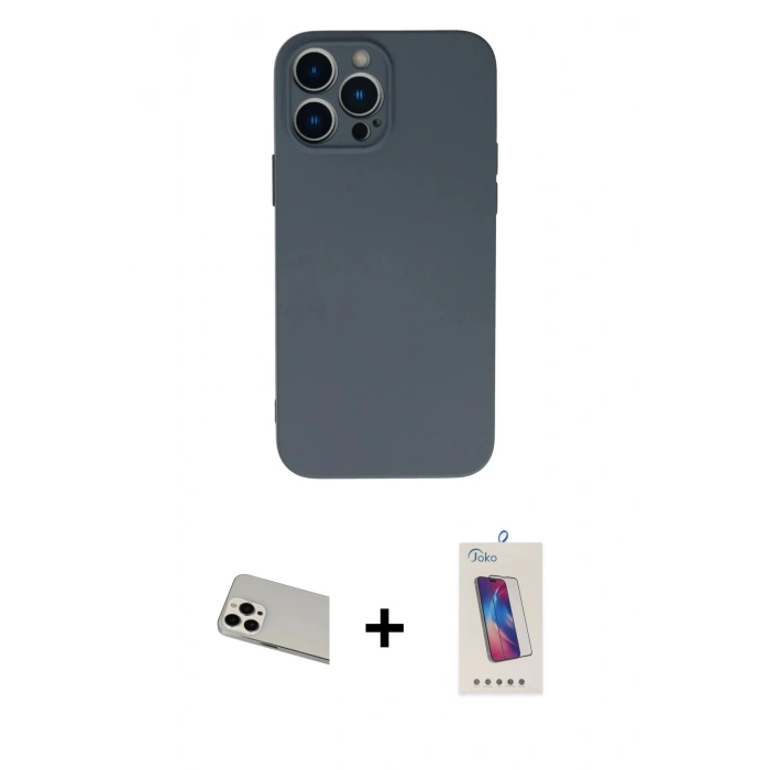 MARSİLYAN™- iPhone 13 Pro Max Kılıf Ahenk Serisi - Siyah Joko 5D Cam + Rainbow Kamera Lens Koruma Cam - BZ