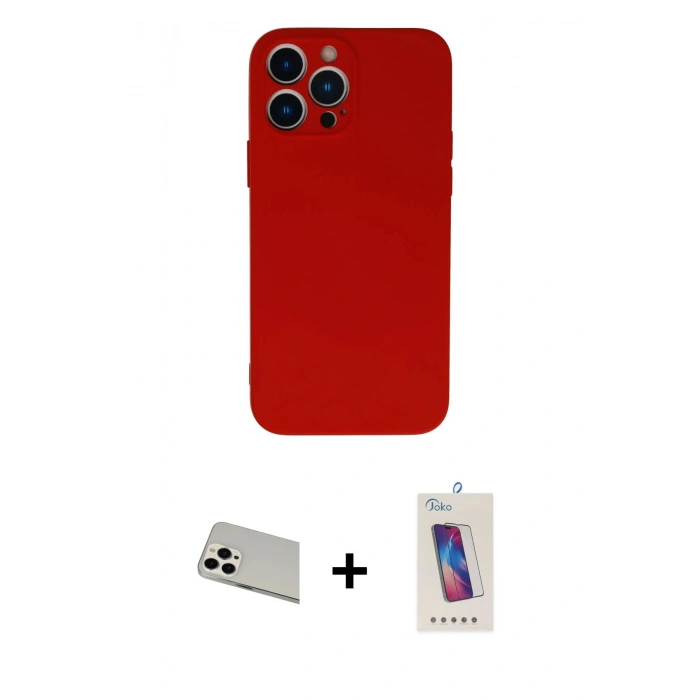 MARSİLYAN™- iPhone 13 Pro Max Kılıf Ahenk Serisi - Siyah Joko 5D Cam + Rainbow Kamera Lens Koruma Cam - BZ