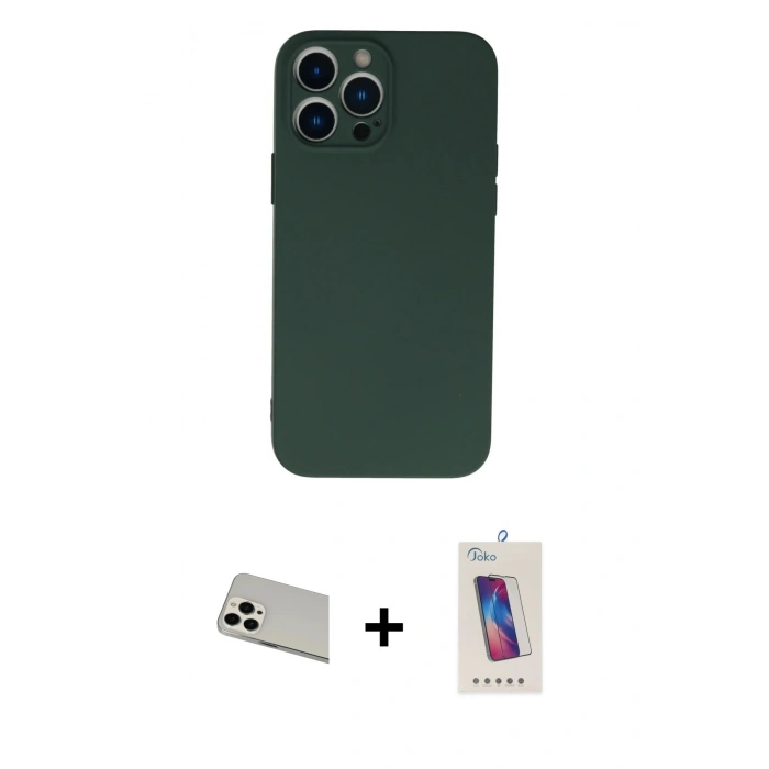 MARSİLYAN™- iPhone 13 Pro Max Kılıf Ahenk Serisi - Siyah Joko 5D Cam + Rainbow Kamera Lens Koruma Cam - BZ
