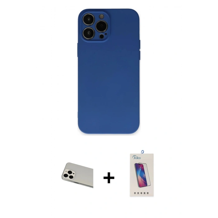 MARSİLYAN™- iPhone 13 Pro Max Kılıf Ahenk Serisi - Siyah Joko 5D Cam + Rainbow Kamera Lens Koruma Cam - BZ