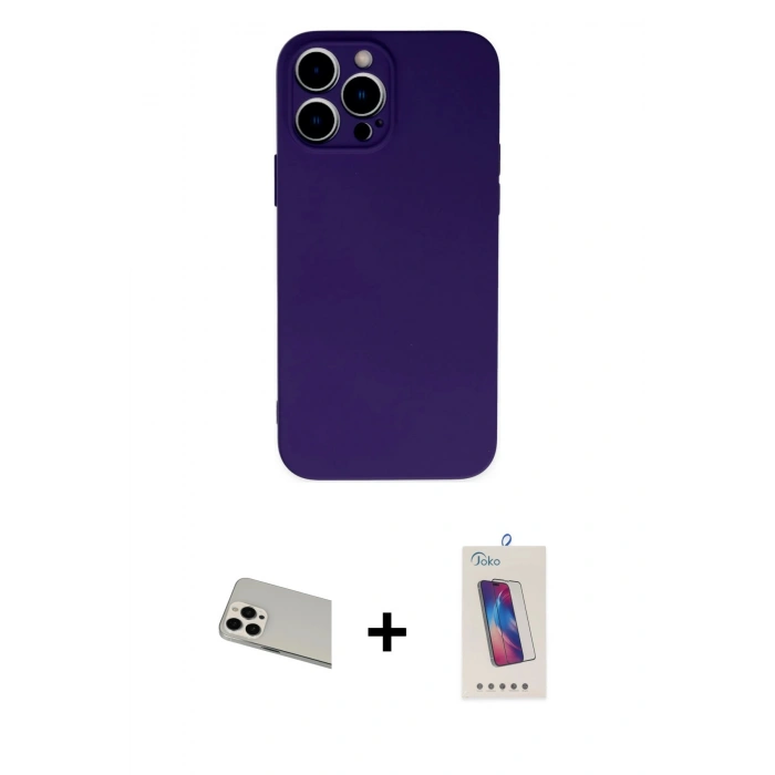 MARSİLYAN™- iPhone 13 Pro Max Kılıf Ahenk Serisi - Siyah Joko 5D Cam + Rainbow Kamera Lens Koruma Cam - BZ