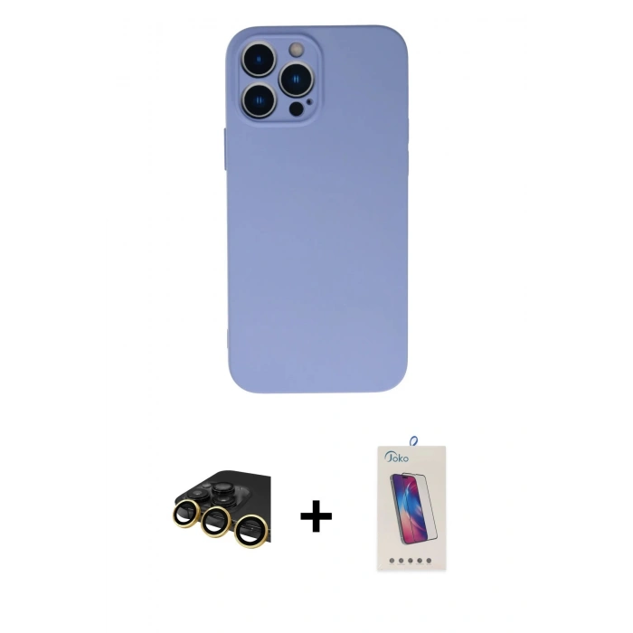 MARSİLYAN™- iPhone 13 Pro Max Kılıf Ahenk Serisi - Siyah Joko 5D Cam + Raze Metal Kamera Lens - GD