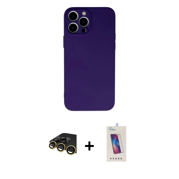 MARSİLYAN™- iPhone 13 Pro Max Kılıf Ahenk Serisi - Siyah Joko 5D Cam + Raze Metal Kamera Lens - GD