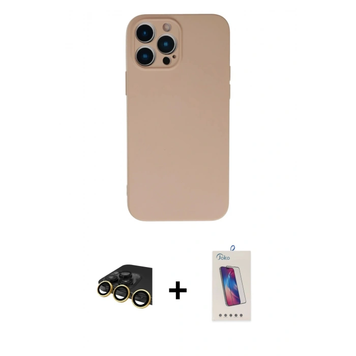 MARSİLYAN™- iPhone 13 Pro Max Kılıf Ahenk Serisi - Siyah Joko 5D Cam + Raze Metal Kamera Lens - GD