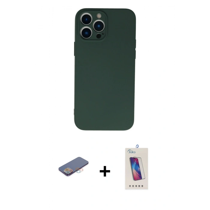MARSİLYAN™- iPhone 13 Pro Max Kılıf Ahenk Serisi - Siyah Joko 5D Cam + Renkli Kamera Lens Koruma Cam - PE