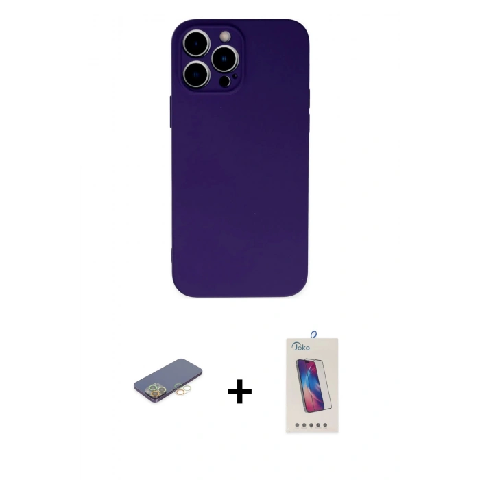 MARSİLYAN™- iPhone 13 Pro Max Kılıf Ahenk Serisi - Siyah Joko 5D Cam + Renkli Kamera Lens Koruma Cam - SI