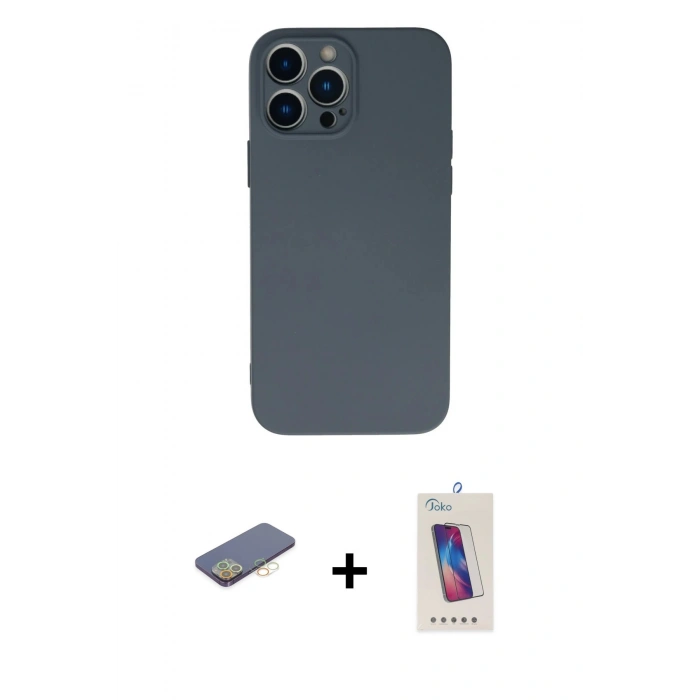 MARSİLYAN™- iPhone 13 Pro Max Kılıf Ahenk Serisi - Siyah Joko 5D Cam + Renkli Kamera Lens Koruma Cam - SI