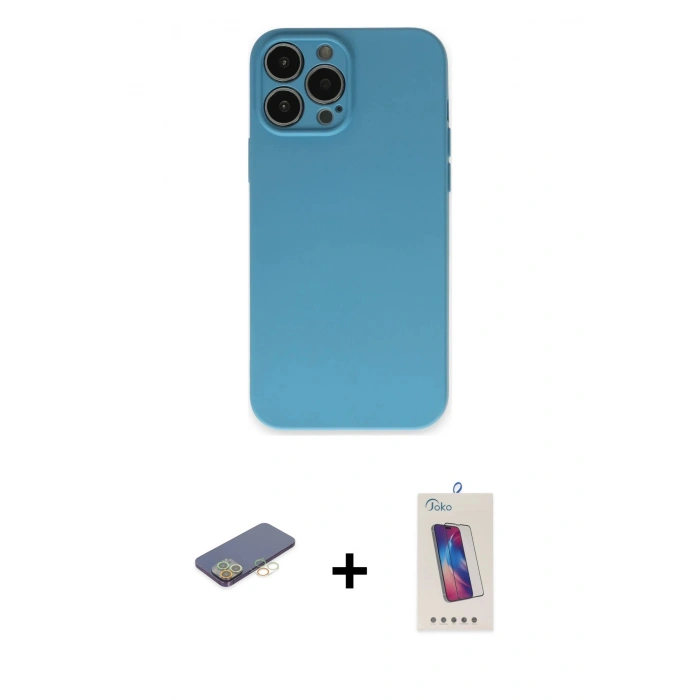 MARSİLYAN™- iPhone 13 Pro Max Kılıf Ahenk Serisi - Siyah Joko 5D Cam + Renkli Kamera Lens Koruma Cam - SI