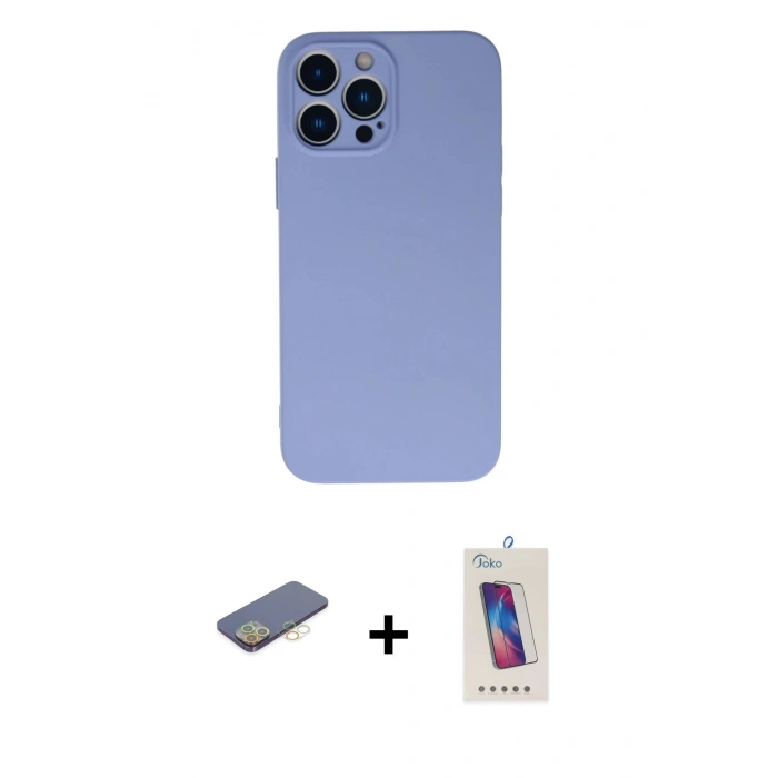 MARSİLYAN™- iPhone 13 Pro Max Kılıf Ahenk Serisi - Siyah Joko 5D Cam + Renkli Kamera Lens Koruma Cam - SI