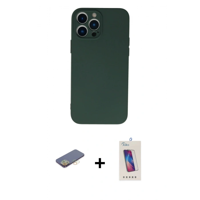 MARSİLYAN™- iPhone 13 Pro Max Kılıf Ahenk Serisi - Siyah Joko 5D Cam + Renkli Kamera Lens Koruma Cam - SI