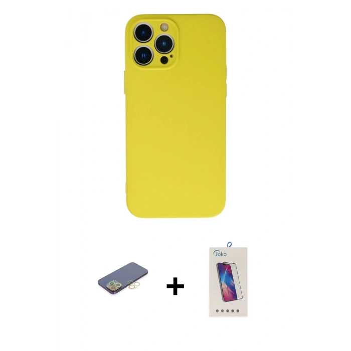 MARSİLYAN™- iPhone 13 Pro Max Kılıf Ahenk Serisi - Siyah Joko 5D Cam + Renkli Kamera Lens Koruma Cam - SI