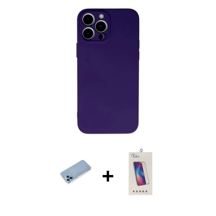 MARSİLYAN™- iPhone 13 Pro Max Kılıf Ahenk Serisi - Siyah Joko 5D Cam + Shine Kamera Lens Koruma Cam - MI