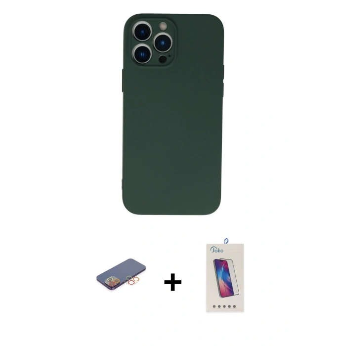 MARSİLYAN™- iPhone 13 Pro Max Kılıf Ahenk Serisi - Siyah Joko 5D Cam + Renkli Kamera Lens Koruma Cam - TU