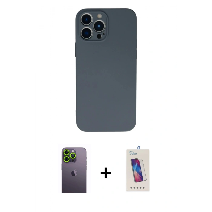 MARSİLYAN™- iPhone 13 Pro Max Kılıf Ahenk Serisi - Siyah Joko 5D Cam + Neon Fosforlu Kamera Lens - YL