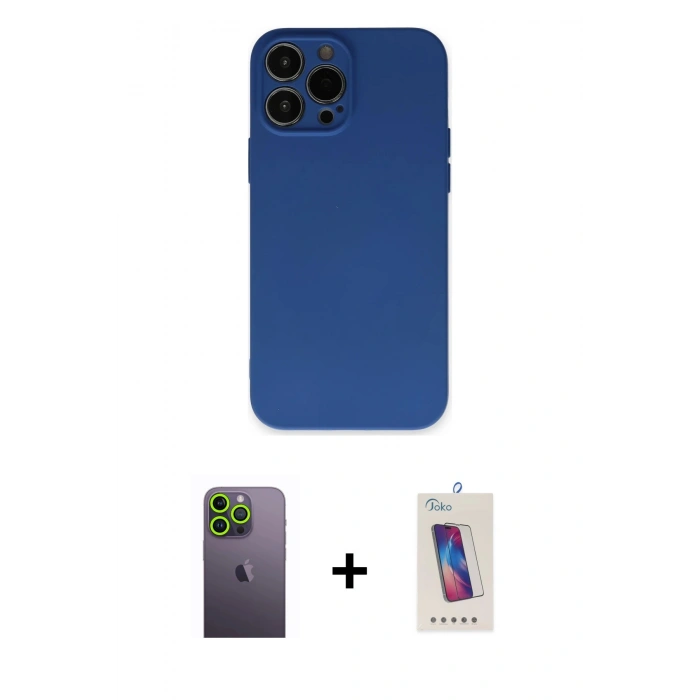 MARSİLYAN™- iPhone 13 Pro Max Kılıf Ahenk Serisi - Siyah Joko 5D Cam + Neon Fosforlu Kamera Lens - YL