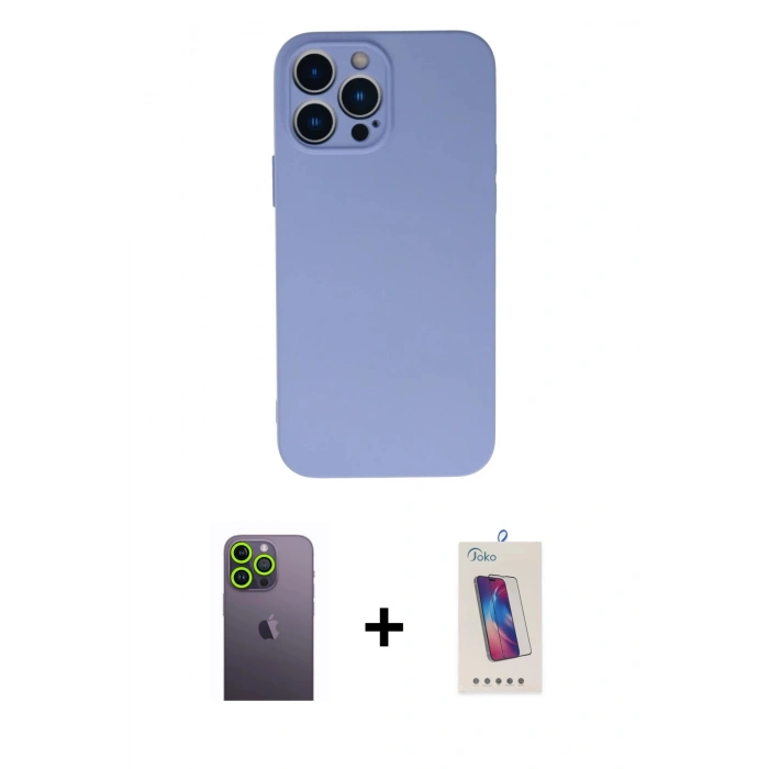 MARSİLYAN™- iPhone 13 Pro Max Kılıf Ahenk Serisi - Siyah Joko 5D Cam + Neon Fosforlu Kamera Lens - YL