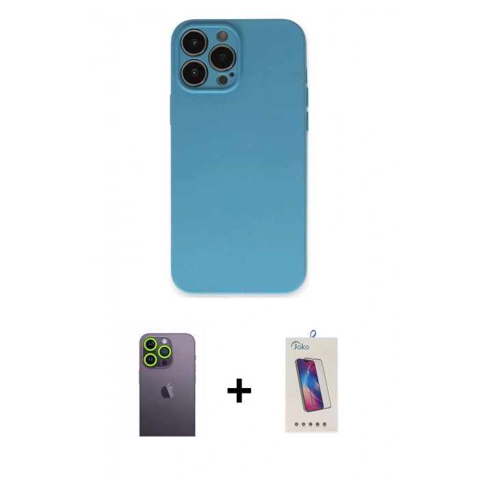 MARSİLYAN™- iPhone 13 Pro Max Kılıf Ahenk Serisi - Siyah Joko 5D Cam + Neon Fosforlu Kamera Lens - YL