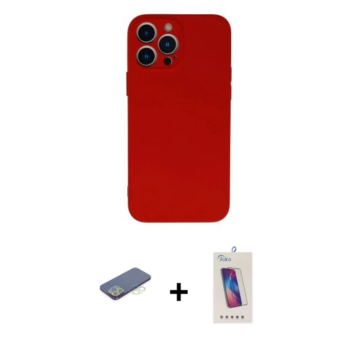 MARSİLYAN™- iPhone 13 Pro Max Kılıf Ahenk Serisi - Siyah Joko 5D Cam + Renkli Kamera Lens Koruma Cam - YL