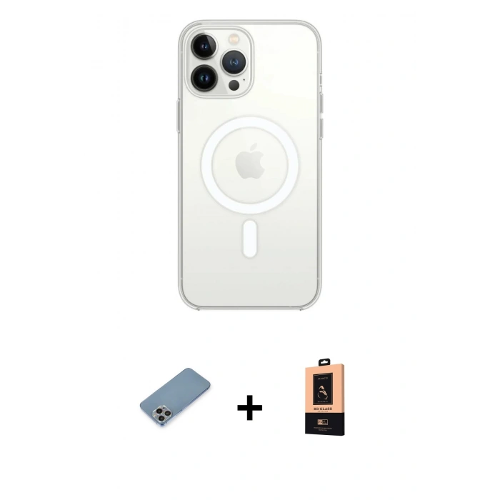MARSİLYAN™- iPhone 13 Pro Max Kılıf Ahenk Yansıma Prime - Şeffaf Maxco Cam Ekran Koruyucu + Shine Kamera Lens Koruma Cam - GI