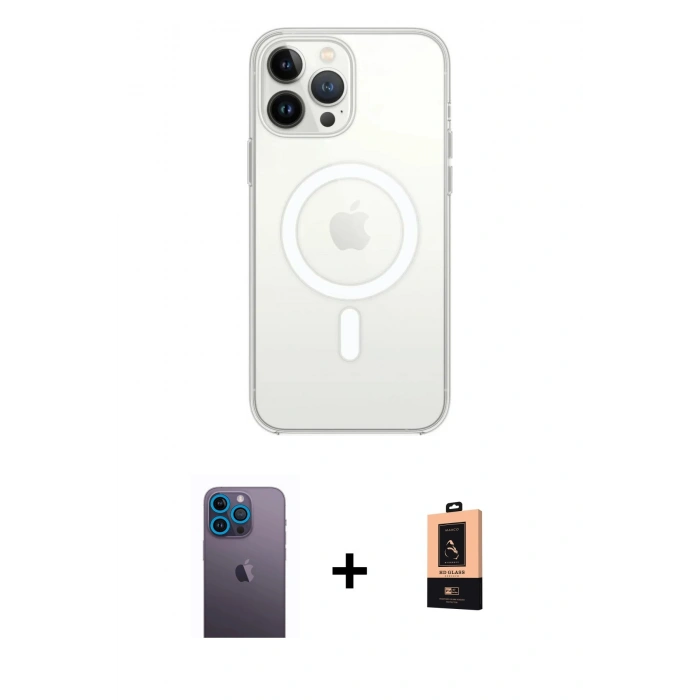MARSİLYAN™- iPhone 13 Pro Max Kılıf Ahenk Yansıma Prime - Şeffaf Maxco Cam Ekran Koruyucu + Neon Fosforlu Kamera Lens - MI