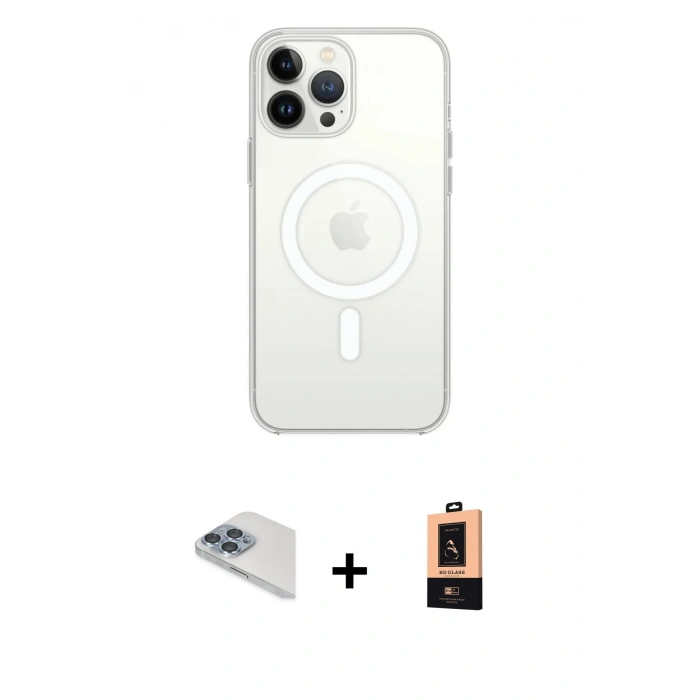 MARSİLYAN™- iPhone 13 Pro Max Kılıf Ahenk Yansıma Prime - Şeffaf Maxco Cam Ekran Koruyucu + Pers Alüminyum Kamera Lens - SABE