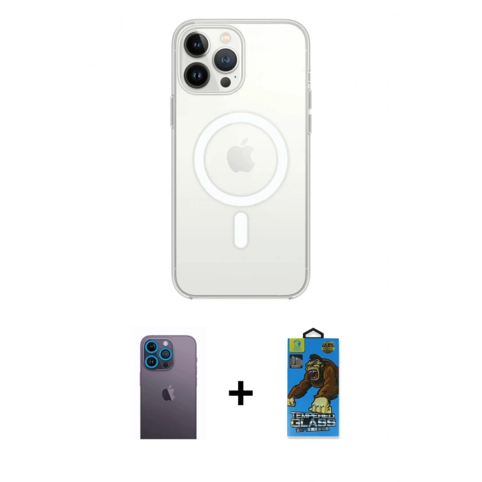 MARSİLYAN™- iPhone 13 Pro Max Kılıf Ahenk Yansıma Prime - Siyah 18D Cam Ekran Koruyucu + Neon Fosforlu Kamera Lens - MI