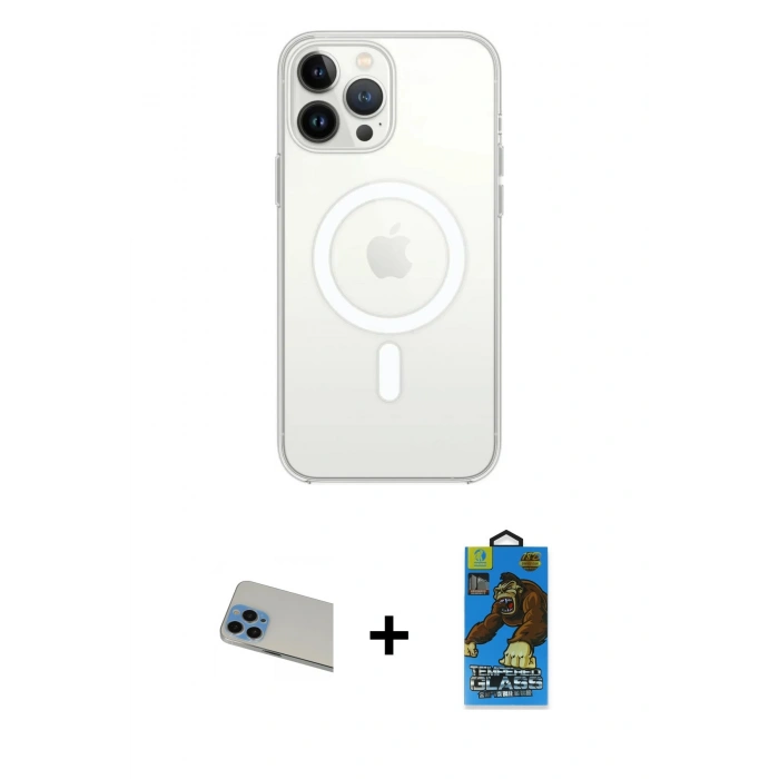 MARSİLYAN™- iPhone 13 Pro Max Kılıf Ahenk Yansıma Prime - Siyah 18D Cam Ekran Koruyucu + Rainbow Kamera Lens Koruma Cam - MI