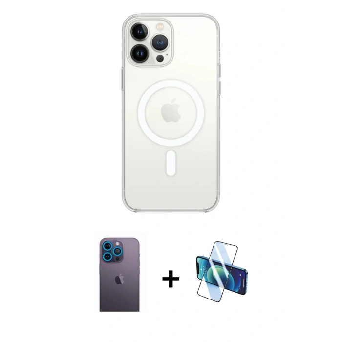 MARSİLYAN™- iPhone 13 Pro Max Kılıf Ahenk Yansıma Prime - Siyah 3D Antistatik Cam Ekran Koruyucu + Neon Fosforlu Kamera Lens - MI