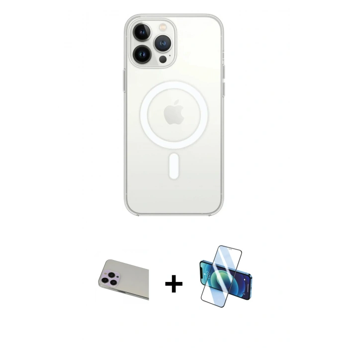 MARSİLYAN™- iPhone 13 Pro Max Kılıf Ahenk Yansıma Prime - Siyah 3D Antistatik Cam Ekran Koruyucu + Rainbow Kamera Lens Koruma Cam - MR