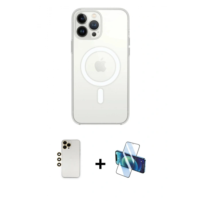 MARSİLYAN™- iPhone 13 Pro Max Kılıf Ahenk Yansıma Prime - Siyah 3D Antistatik Cam Ekran Koruyucu + Shine Kamera Lens - GD