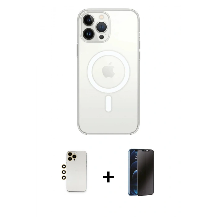 MARSİLYAN™- iPhone 13 Pro Max Kılıf Ahenk Yansıma Prime - Siyah 3D Antistatik Hayalet Cam Ekran Koruyucu + Shine Kamera Lens - GD