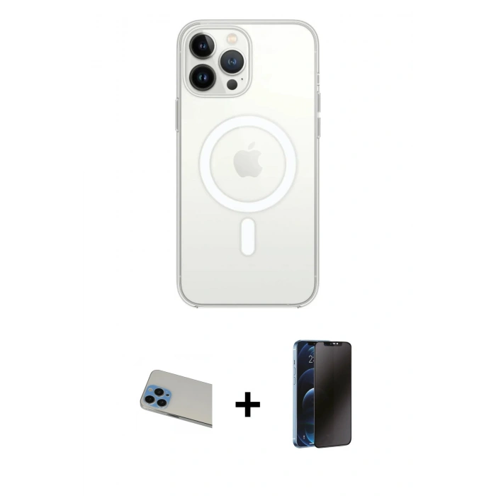 MARSİLYAN™- iPhone 13 Pro Max Kılıf Ahenk Yansıma Prime - Siyah 3D Antistatik Hayalet Cam Ekran Koruyucu + Rainbow Kamera Lens Koruma Cam - MI