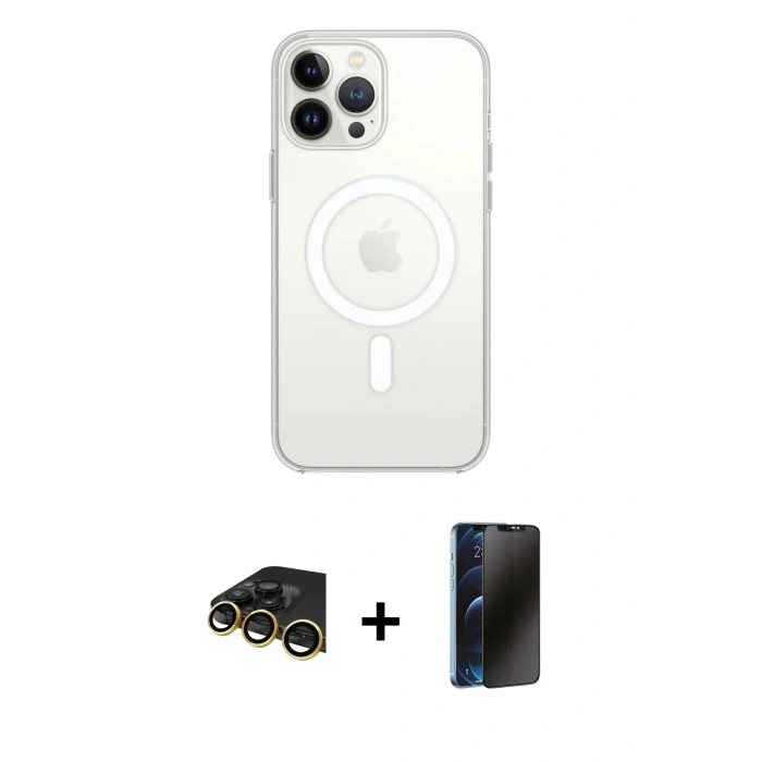 MARSİLYAN™- iPhone 13 Pro Max Kılıf Ahenk Yansıma Prime - Siyah 3D Antistatik Hayalet Cam Ekran Koruyucu + Raze Metal Kamera Lens - GD