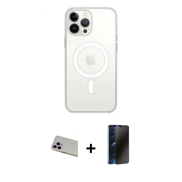 MARSİLYAN™- iPhone 13 Pro Max Kılıf Ahenk Yansıma Prime - Siyah 3D Antistatik Hayalet Cam Ekran Koruyucu + Rainbow Kamera Lens Koruma Cam - MR