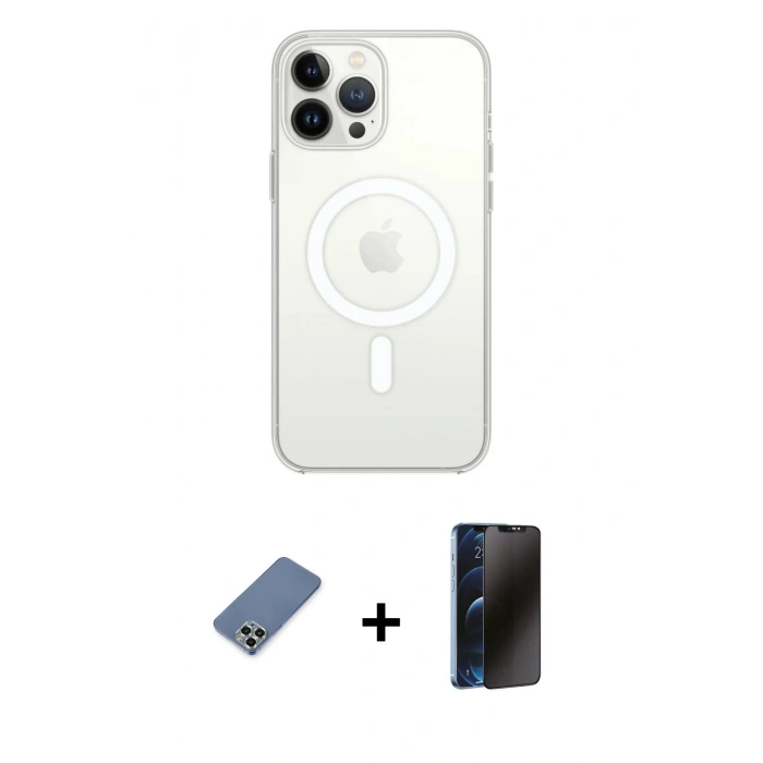 MARSİLYAN™- iPhone 13 Pro Max Kılıf Ahenk Yansıma Prime - Siyah 3D Antistatik Hayalet Cam Ekran Koruyucu + Metal Kamera Lens Koruma Cam - AKYL
