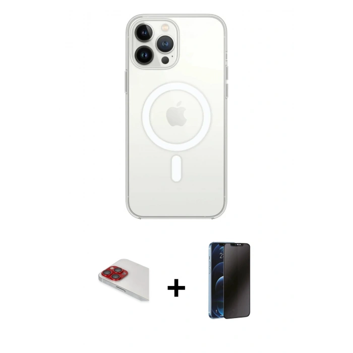 MARSİLYAN™- iPhone 13 Pro Max Kılıf Ahenk Yansıma Prime - Siyah 3D Antistatik Hayalet Cam Ekran Koruyucu + Pers Alüminyum Kamera Lens - KI